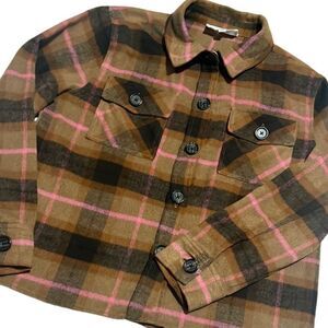 Steve Madden BB Dakota Brown and Pink Plaid Front Pocket Shacket Jacket Size L